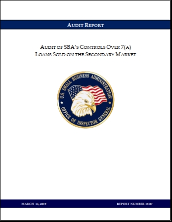 SBA 7(A) Loan Audit Secondary Market