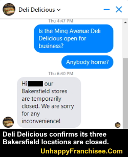 Bakersfield Deli Delicious Closed
